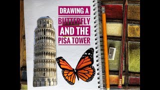 Ghina Alawaji || Drawing The Leaning Tower Of Pisa & A Butterfly