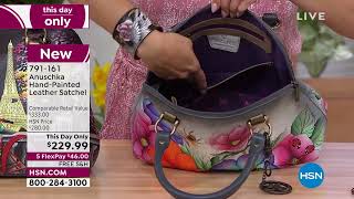 Anuschka HandPainted Leather Satchel with Cosmetic   Opt...