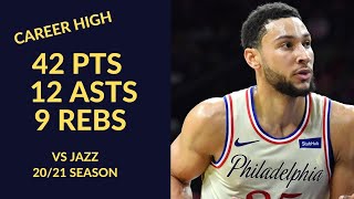 Ben Simmons Career High 42 Pts 12 Asts 9 Rebs Highlights vs Utah Jazz | NBA 20/2