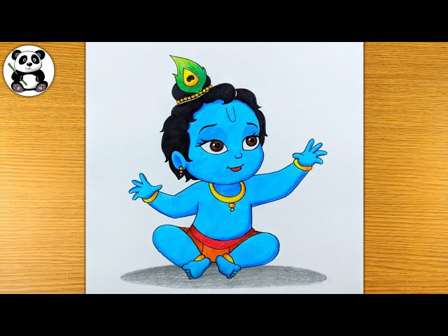 Step By Step How To Draw Bal Krishna Krishna Drawing, Art Drawings ...