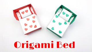 Paper Bed: How to Make Origami Bed and Bedding | Paper Crafts For School | Miniature Bed Crafts