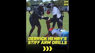 Derrick Henry Uses Titans Players For Stiff Arm Drill 😳 #Shorts
