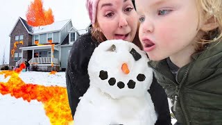 SNOW and HOT LAVA??  First Snowman of Winter and a Family Snowball fight with Adley & Niko ⛄