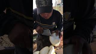 Fantastic way to peel coconut expert #fruit #streetfruits #cuttingskills #streetfood #shorts