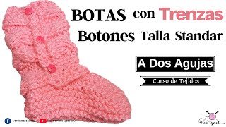 🧦 Botas con Trenzado a Dos Agujas a Palitos Todas las Tallas 📚 Curso De tejidos a 2 Agujas