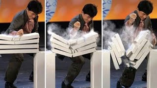 Jackie Chan Breaks 12 Cement Blocks without Breaking the Egg in his Hand