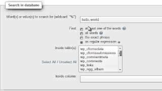 Searching through a MySQL database in phpMyAdmin