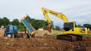 แบคโฮโคมัตสุขุดดินตักใส่รถดั้ม ทีมงานธนบุรีโทร0935466867 KOMATSU PC200 Excavator | Che Chef