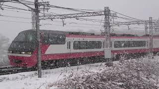 【雪×名鉄】名鉄1200系+1800系 雪の中の笠松カーブを通過