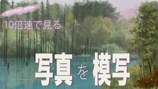 北海道湿地 の風景を模写(手元動画あり)