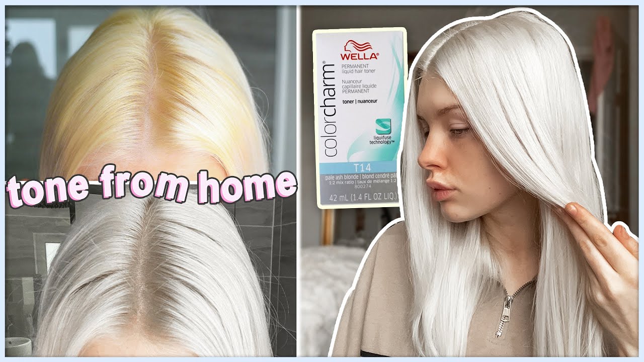 HOW TO TONE PLATINUM BLONDE HAIR AT HOME | Wella T14 | Bye Yellow ...