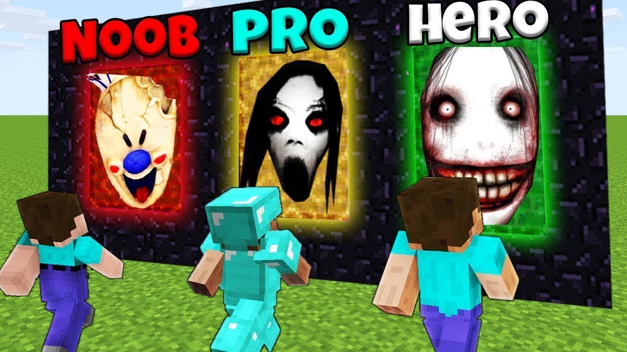 Minecraft Battle: NOOB Vs PRO Vs HEROBRINE: SCARY PORTALS CHALLENGE ...