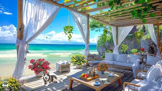 Positive Bossa Nova Jazz & Crashing Waves at Seaside Coffee Shop Ambience for Relax, Stress Relief