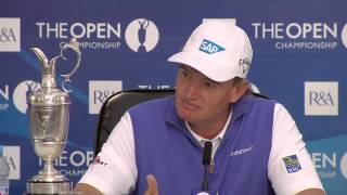 2012 Open Champion Ernie Els speakes to the media after his victory