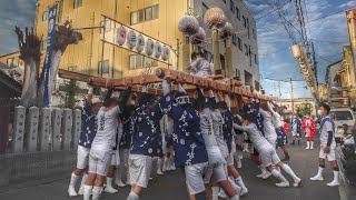 令和4年　大阪市西淀川区　五社神社秋祭り　中嶋梵天太鼓　氏子巡行、三社神社前差し上げ