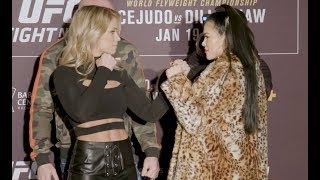Paige VanZant vs. Rachael Ostovich - Media Day Face-Off - (UFC Fight Night: Cejudo vs. Dillashaw)