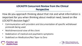 LOCADTR Concurrent Review Module: A Clinical Conversation