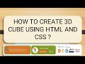 HOW TO  CREATE 3D CUBE USING HTML AND CSS ? #javascript #html5 #css3