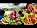 Spicy Seafood|| Hunting, Cooking & Mukbang at Beach 🐙🦑 OCTOPUS & SEASHELLS for eating delicious