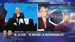 Marine Le Pen s'exprime suite à sa qualification au Second Tour