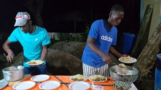 Late Night Cooking In The Hours || Callaloo Rice With Chicken-Back Chop suey || food sweet || #yard