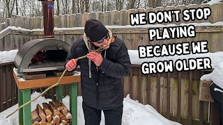 Snowy Winter Hike Campfire Oven Breakfast