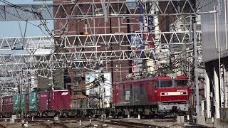 JR貨物EH500-63牽引3086ﾚ新宿駅通過とEH500-19牽引3055ﾚ浦和駅通過　2015/02/02