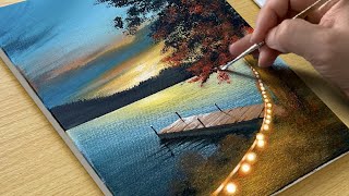 How to Draw a Sunset Lake / Acrylic Painting for beginners