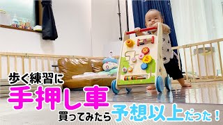 【おもちゃ】そろそろ歩きそうなので手押し車買って渡してみたら予想以上の動きだった[day365]