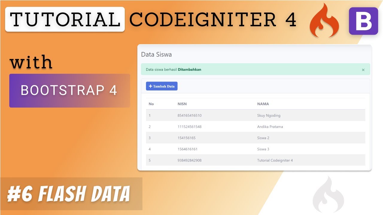6 Flash Data Tutorial Codeigniter 4 Bootstrap 4 Youtube