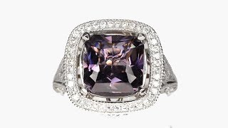 Natural Certified 5.01 cts UNHEATED Violetish Purple Spinel and Diamond 14k White Gold Halo Ring