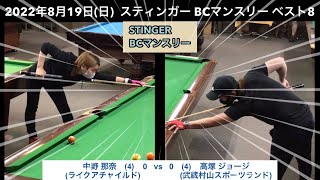 ビリヤードSTINGER BC戦　2022/8/19  ベスト8　中野那奈VS高塚ジョージ