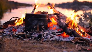 Pleasant sounds of fire and the crackle of burning wood in nature. White noise for relax and sleep