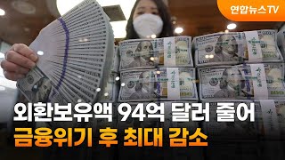 외환보유액 94억 달러 줄어…금융위기 후 최대 감소 / 연합뉴스TV (YonhapnewsTV)