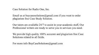 Case Solution Radio One, Inc.