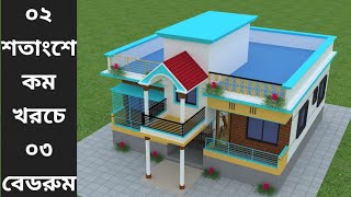 মাত্র ০২ শতাংশ জায়গায় ০৩ বেডরুমের বাড়ি। 03 bedroom house design in village, house, Plan, building