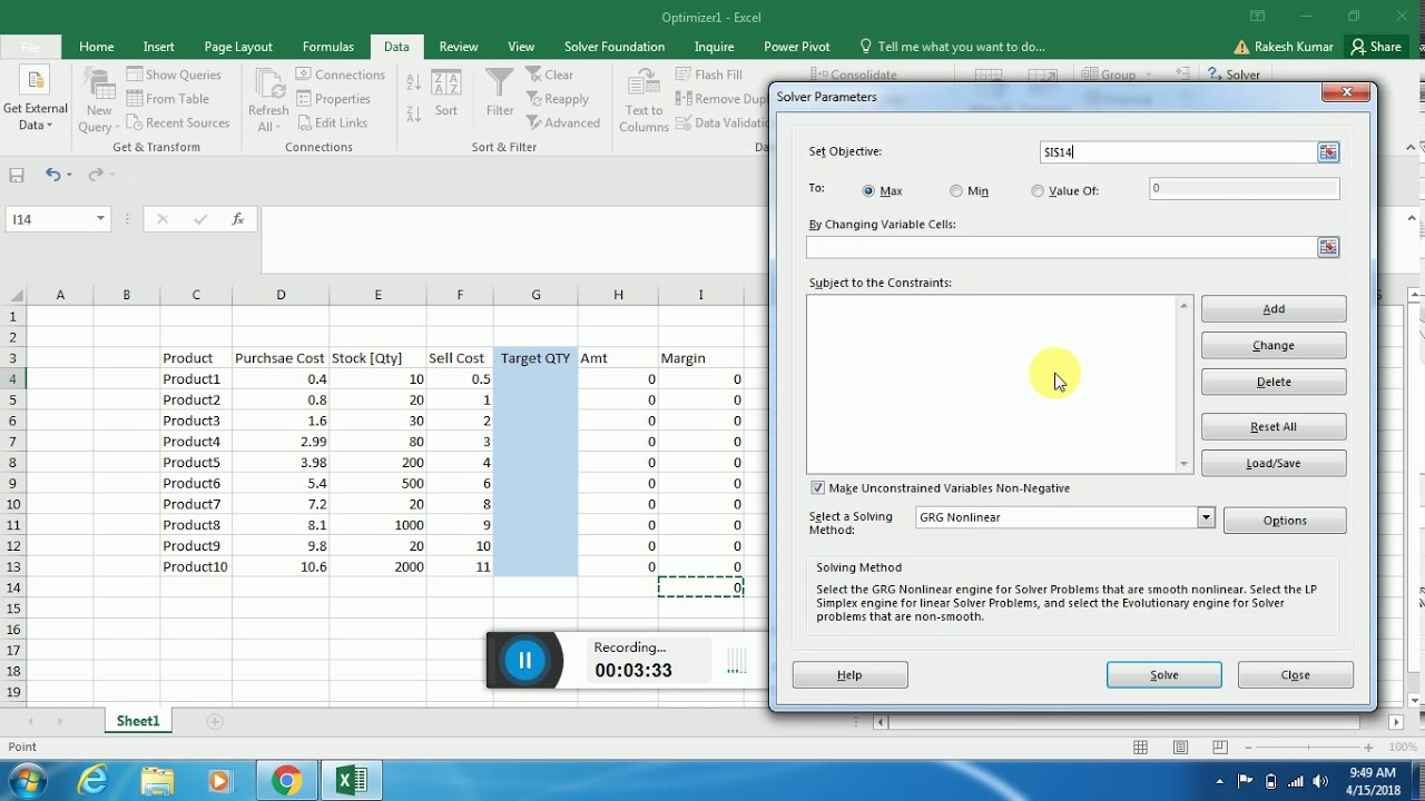 Solving Optimization Problem Using Excel Solver - YouTube