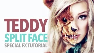 Scary teddy bear split face halloween tutorial