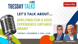 Tuesday Talks with FEO - 2025 Experience Ontario Grant Information Session