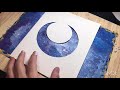 【アクリル絵の具】ダイソーのスポンジだけを使って絵を描く acrylics painting using only sponges cat on the moon 【月と猫】