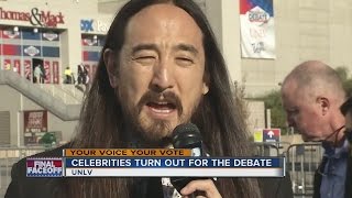 Celebrities who turned out for the UNLV debate include Wayne Newton and Steve Aoki