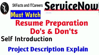 Resume Preparation | self introduction || project description #selfintroduction #resume #servicenow