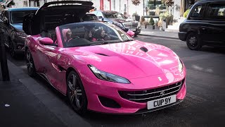 Singer Cuppy driving her PINK Ferrari Portofino in London!