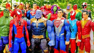 THANOS vs AVENGERS + Superman, Thor, Spiderman, Hulk, Iron Man, Batman - Marvel vs DC Superheroes!