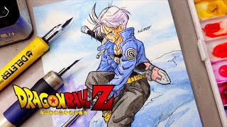 【ドラゴンボール】未来トランクスを描いてみた!!/背景まぁまぁ上手く描けたかも!?/Painting Future Trunks 【English Sub】