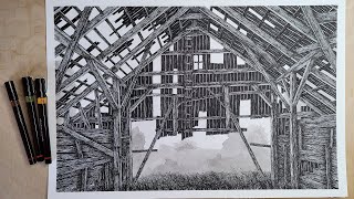 Drawing the Inside of an Old Barn with Rotring Ink Pens