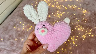 Зайчик валентинка серце гачком із плюшевої пряжі майстер клас #crochet #hart