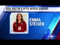 southern virginia s emma steiger wins the usa south s rita wiggs award