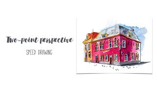 Two-point perspective in urban sketching | Speed drawing