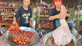 Yummy Fry pig's leg curry, Fry salad fruit fish recipe, Crispy pork belly cooking | Amazing cooking